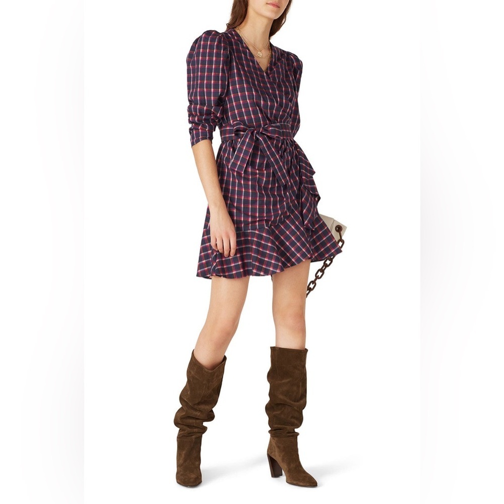 Tanya Taylor Plaid Lexi Wrap Mini Dress